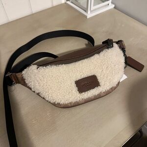 Coach Brown and Cream Shearling Belt Bag